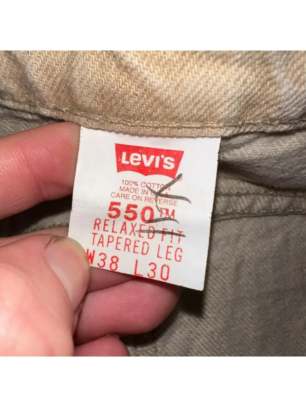 Levis 550 Vintage 90s USA Orange Tab Relaxed Tapered Leg Beige Tan Jeans 38x30
